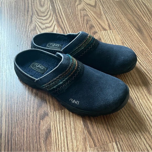 Ryka Shoes Ryka Vista Nitracel Suede Clog Mule Slip On Navy Blue